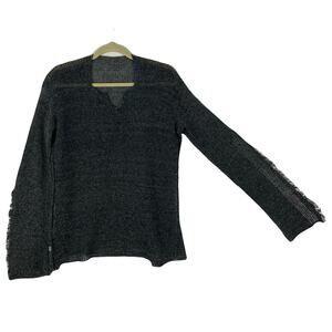 Nwot SKIF SKIFO Sweater ~S/~L Silk Linen Cotton  Fringe-Knit Raw-Edge Long-Slv